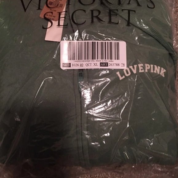 New VS PINK HOODIE JACKET SHERPA FULL ZIP GREEN - Picture 9 of 9